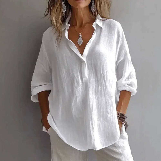Fashion Long-sleeved Lapel Pullover Shirt Casual Loose Solid Color T-shirt Tops Women's Clothing Meifu Market