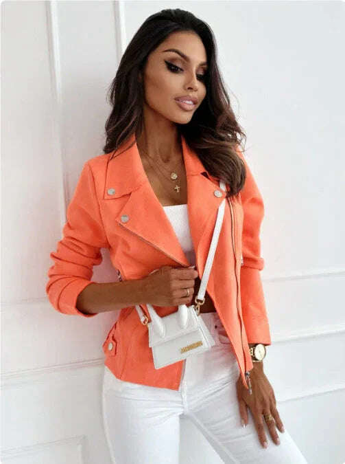 Zip-up Lapel Jacket With Pockets Ins Fashion Long Sleeve Short Tops Women's Clothing Meifu Market