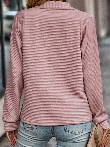 Zipper Stand Collar Pullover Sweatshirt Fashion Solid Striped Long Sleeve Top Spring And Autumn Women's Clothing Meifu Market