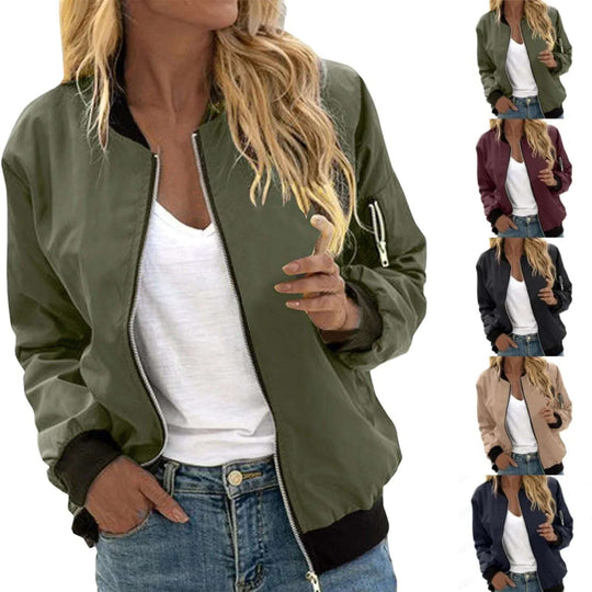 Women's Vintage Bomber Jacket - Casual Baseball Jacket with Zipper | Street Style Outerwear Meifu Market