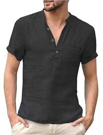 Casual Linen Solid Color Shirt Button V Neck Beach Shirt Men Summer Tops Meifu Market