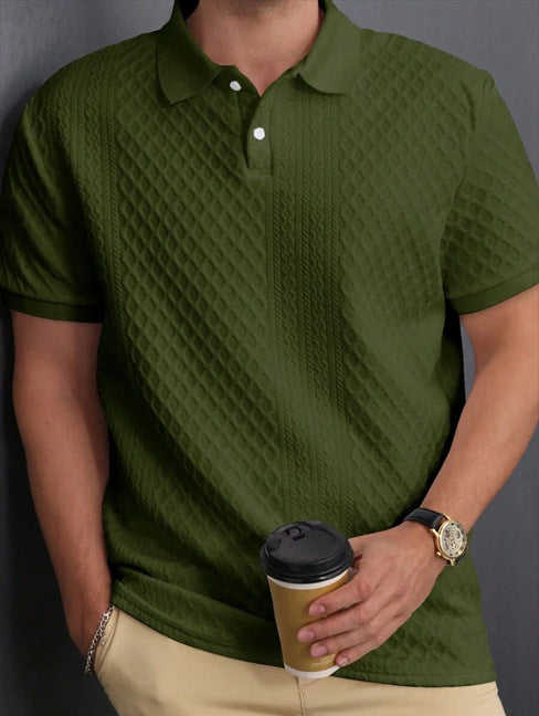 Asymmetric Jacquard Polo – Men's Button Placket Fashion Shirt
