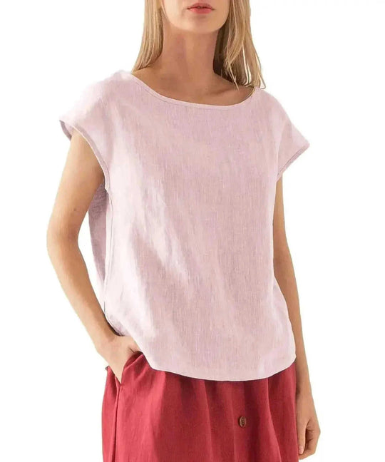linen blend fabric | breathable short sleeve t-shirt | loose fit casual top | ultrasonic cleaning