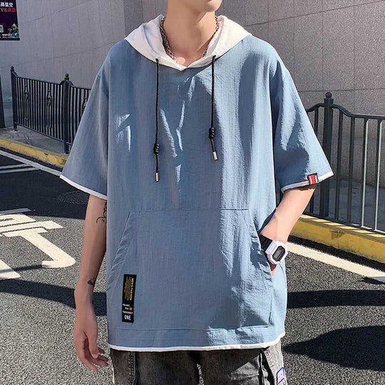 Mens Loose-fitting Casual Mock Two-piece Short-sleeve Shirt XL - available style options