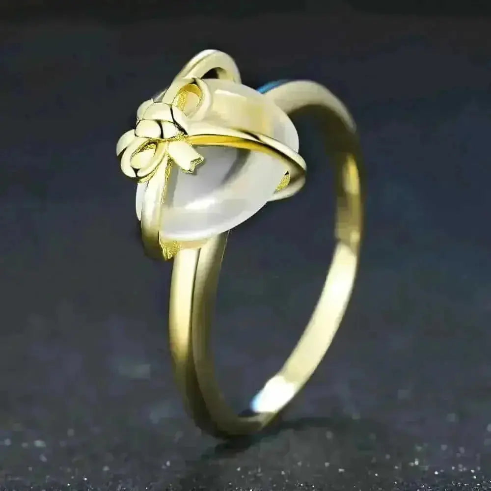 925 Sterling Silver Citrine Ring - Natural Lemon Crystal Love Bow with 14K Gold Plating - view 6 (color: gold, silver |...
