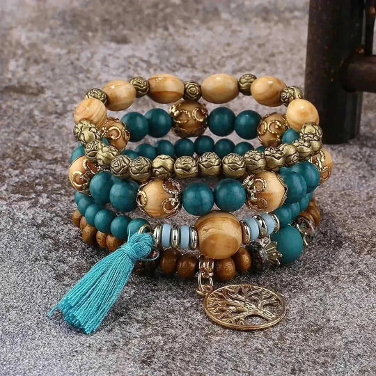 elastic bangle bracelet set | wooden beads jewelry | adjustable tree of life bracelet | ultrasonic cleaning