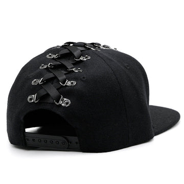 Punk Hip Hop Baseball Woven Belt Handmade Rivet Men And Women Flat-brimmed Cap meifu market