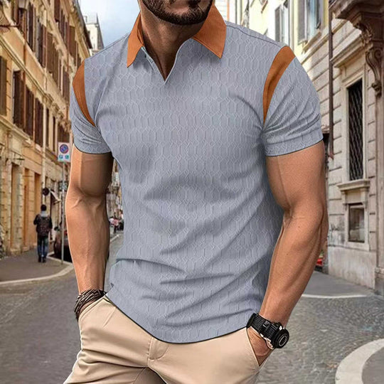 Waffle Jacquard Polo – Men's Asymmetric Textured Casual Shirt