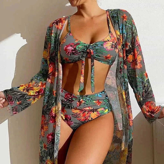 long sleeve swim shirt set | uv protection swimwear | rash guard three piece suit | energy saving