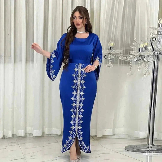 soft satin evening gown | floor-length dubai robe | luxury satin maxi dress | energy saving