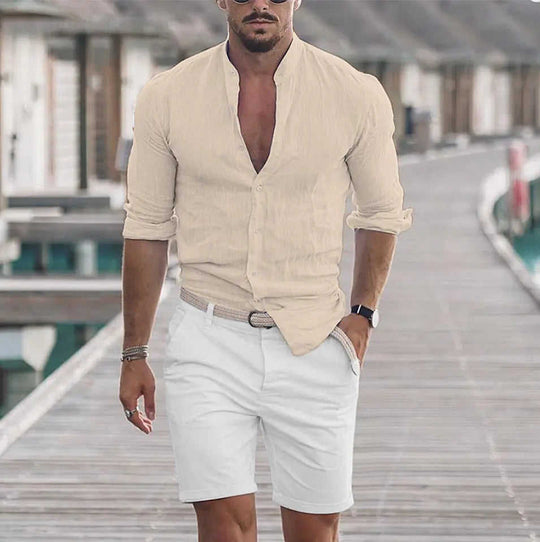 Men's Long Sleeve Shirt With Button Casual Solid Color Tops For Spring Autumn Gray - available style options