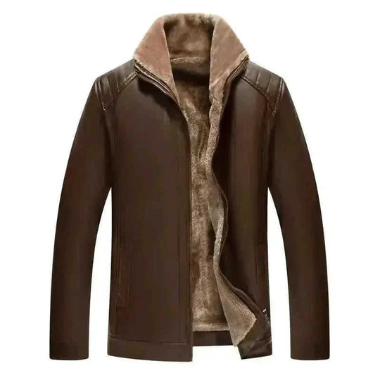 mens fur lined leather coat | genuine leather coat with velvet | heavy duty winter coat | energy saving