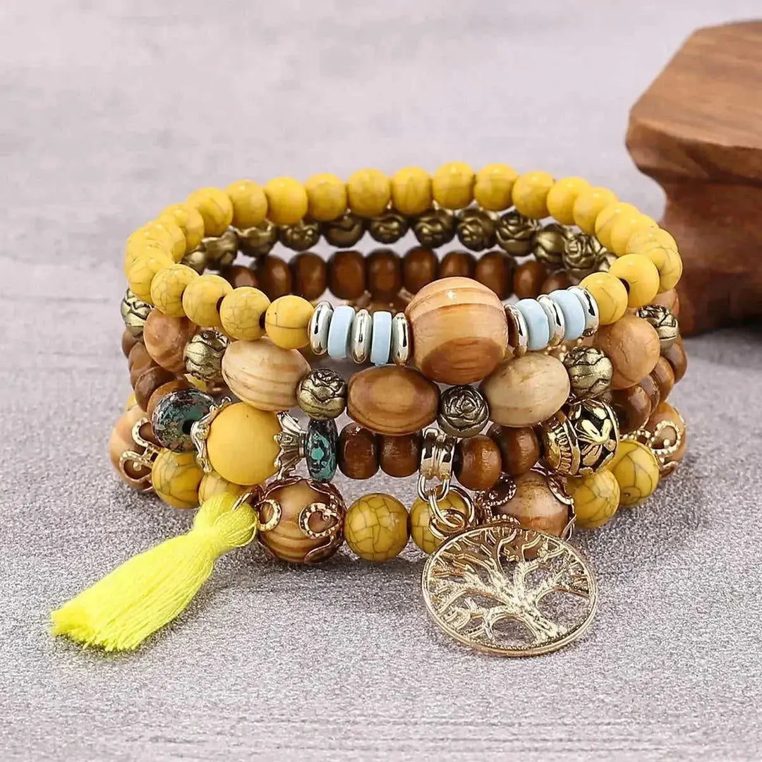 elastic bangle bracelet set | wooden beads jewelry | adjustable tree of life bracelet | ultrasonic cleaning