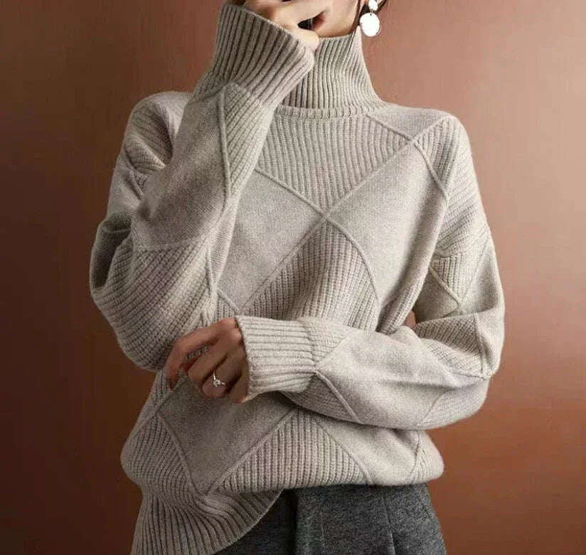 Women's Turtleneck Three-dimensional Rhombus Sweater Meifu Market