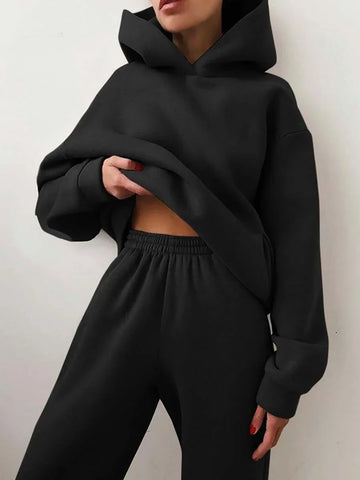 fleece-lined hoodie set | oversized hoodie and sweatpants set | loungewear two-piece outfit | ultrasonic cleaning