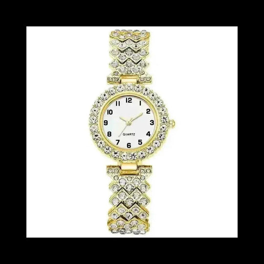2-Piece Women's Watch & Bracelet Set - Luxury Fashion Jewelry Gift Set with Silver Strap Quartz Watch Gold - reverse side ...