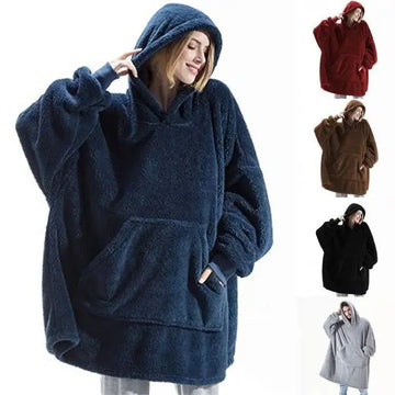 Hoodie Sweatshirt With Big Pocket Tops Sweater Comfortable Loose Double-Sided Fleece Thicker Wearable Blanket Meifu Market