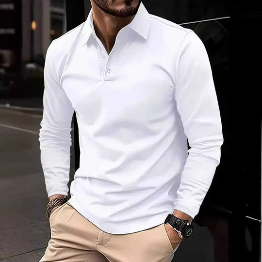 Buckle European And American Men's Daily Casual Polo Collar Long Sleeve Polo Wear - Meifu Market