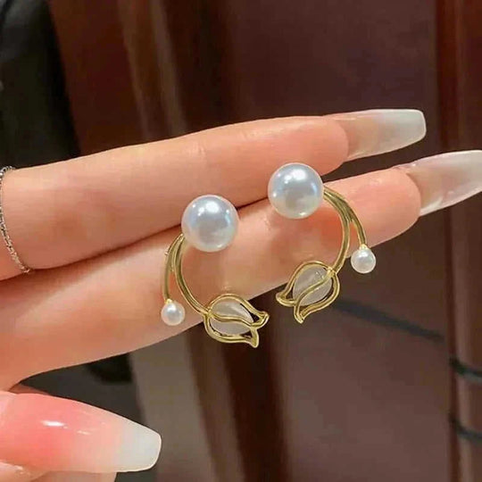 sterling silver earrings for women | hypoallergenic stud earrings | tulip flower stud earrings | energy saving