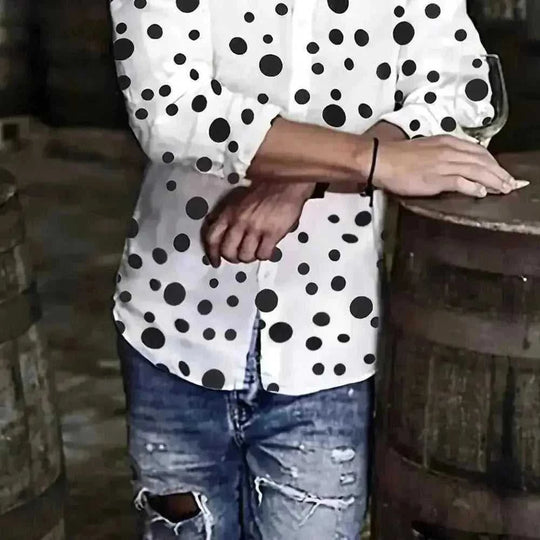 A Casual And Versatile Long-sleeved Shirt With Polka Dot Prints For Teenagers And Men - back view (material: cotton |...