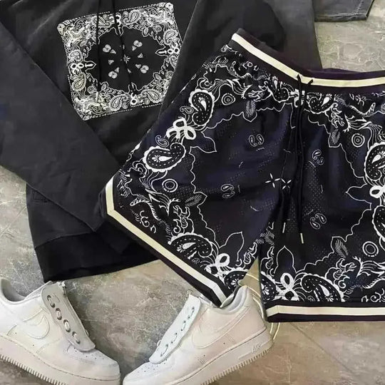 American Fashion Brand Summer Quick-dry Basketball Shorts Casual Sports Pants Paisley Fifth Pants Workout Shorts Men - side v