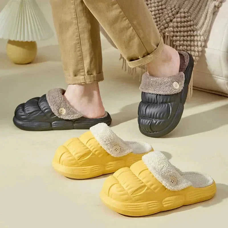 removable fuzzy slippers | waterproof house shoes | non-slip indoor footwear | ultrasonic cleaning