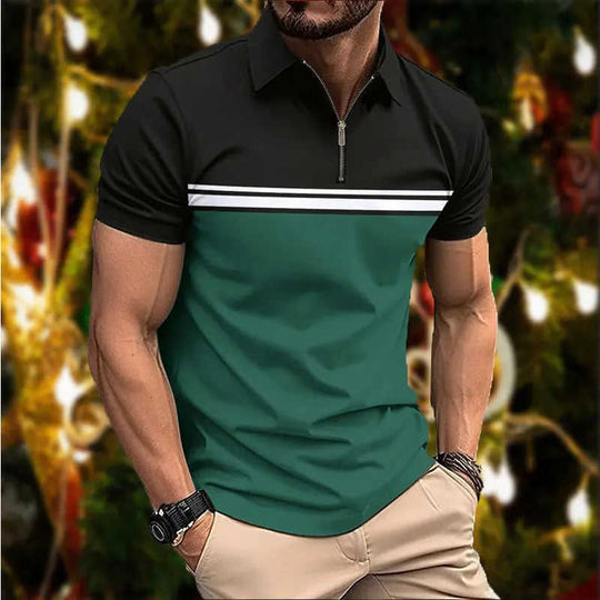 Mens Stylish Slim-fit POLO Shirt With A Pointed Collar And Chest Stripes ZVZ505 - available style options