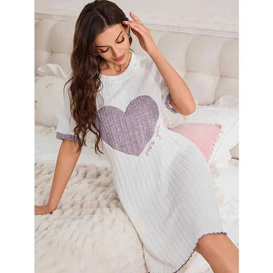 casual short sleeve pajamas | embroidered sleepwear for women | cotton blend nightwear | energy saving