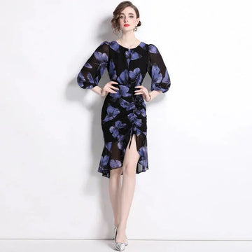 floral print dress | lantern sleeve dress | fishtail hem dress | ultrasonic cleaning