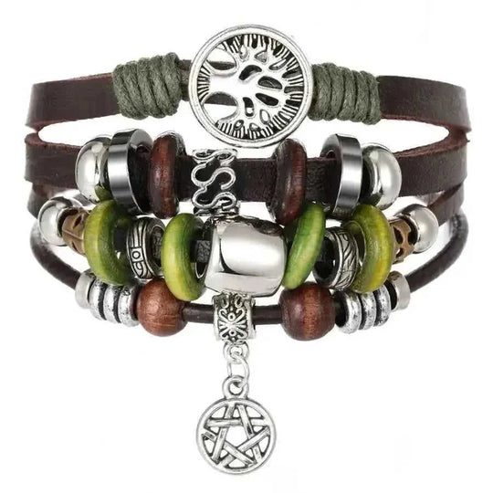 handmade beaded leather bracelet | genuine cow leather bracelet | adjustable punk bracelet | energy saving