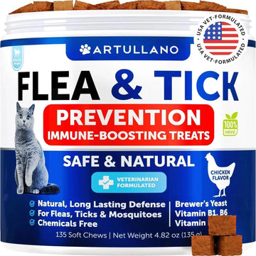 Flea Treatment For Cats Natural Flea And Tick Prevention Supplement For Cats Kittens Chewable Daily Oral Pills With Vitamins 135 Soft Chews Skin & Coat Dental Treats Digestion CANNOT Be Sold On Amazon Meifu Market