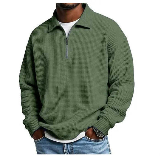 Mens Half-Zip Collared Polo Shirt Top Navy Blue - scale comparison view