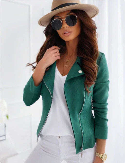 Zip-up Lapel Jacket With Pockets Ins Fashion Long Sleeve Short Tops Women's Clothing Meifu Market