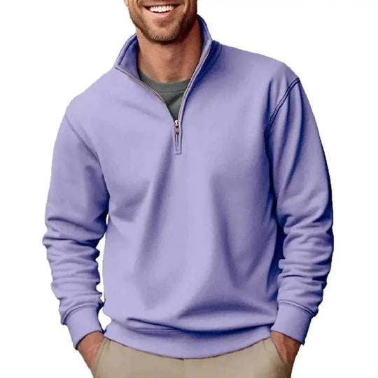 velvet stand collar sweater | zipper front closure | solid color menswear | ultrasonic cleaning