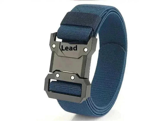New Quick Release Tactical Release Buckle Braided Elastic Belt Men Sapphire Blue - angle view with new quick release tacti...