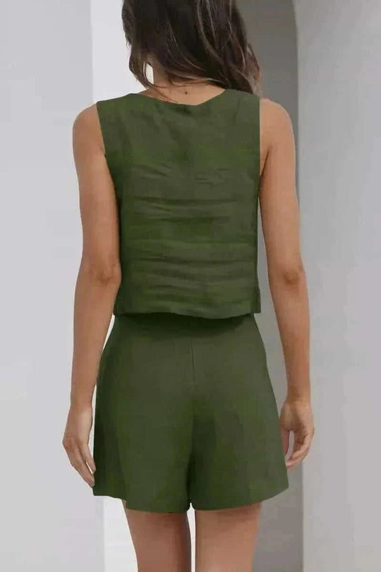 square neck top and shorts set | polyester spandex lounge set | summer casual two piece outfit | energy saving
