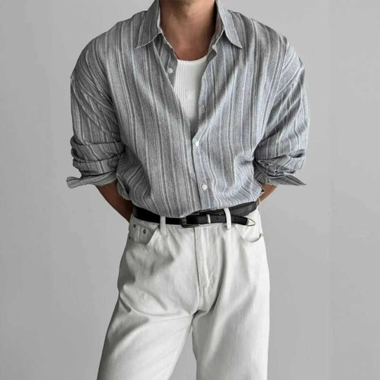 oversized fit shirt | linen cotton blend | vintage striped pattern | energy saving