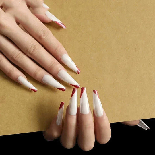 long ballet coffin nails | finished press on nails | salon quality fake nails | ultrasonic cleaning
