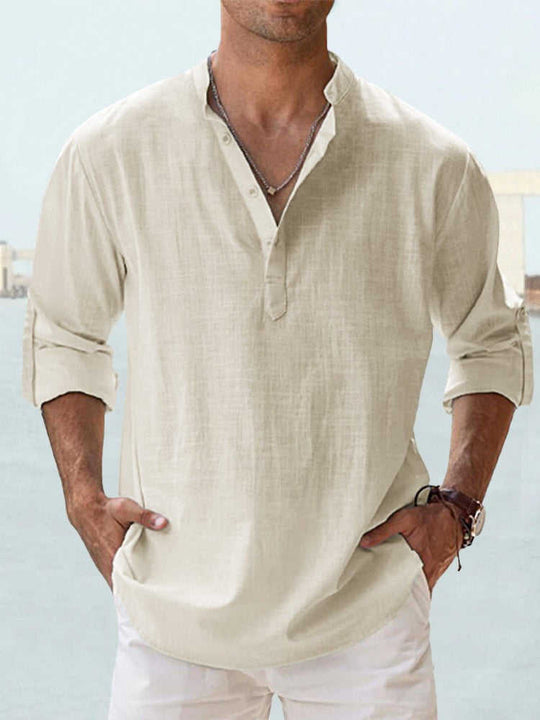 Men's Long Staple Cotton Long Sleeve Stand Collar Shirt - Meifu Market