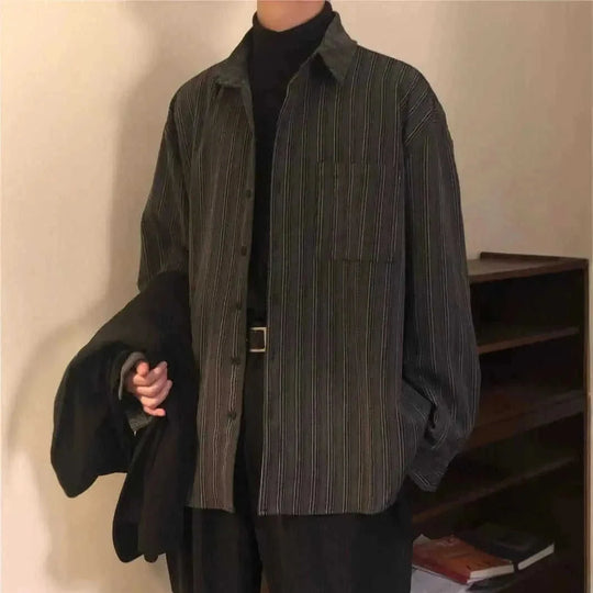 loose-fit striped shirt | vintage long sleeve top | oversized cotton shirt | ultrasonic cleaning