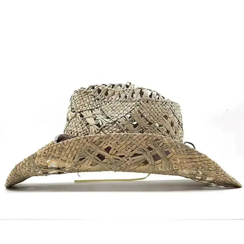 hand-woven natural grass hat | adjustable leather hatband | wide-brim sun protection hat | energy saving