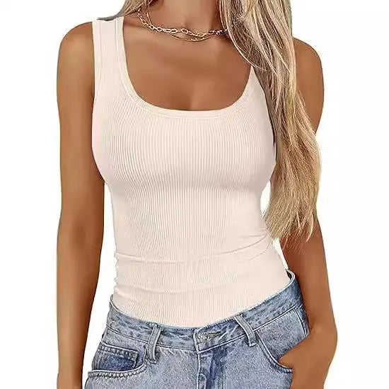 Elastic Slim-fit Vest Women's Square-neck Sleeveless Top Summer Clothing White - available style options