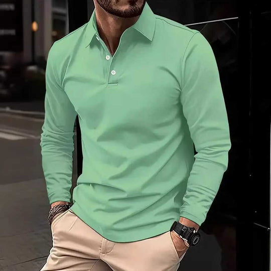 Buckle European And American Men's Daily Casual Polo Collar Long Sleeve Polo Wear - Meifu Market