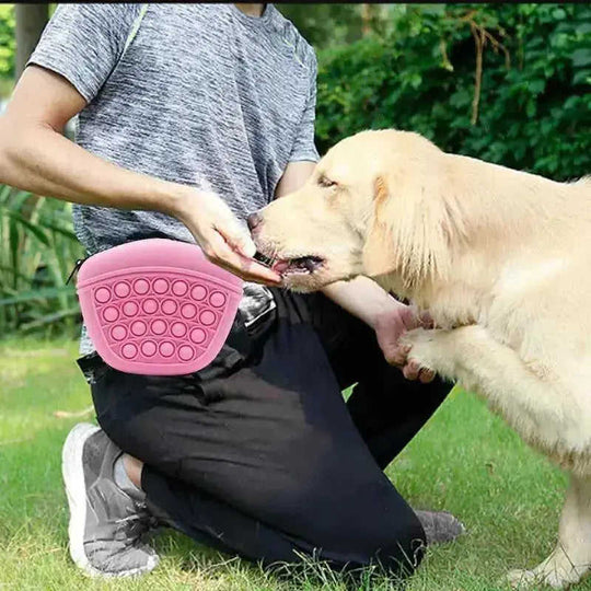 Dog Treat Pouch - Training Bag Waist Pack with Silicone Storage Pink - back view