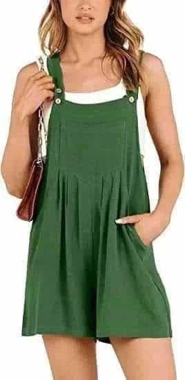 adjustable strap overalls | loose fit short jumpsuit | cotton blend romper | energy saving