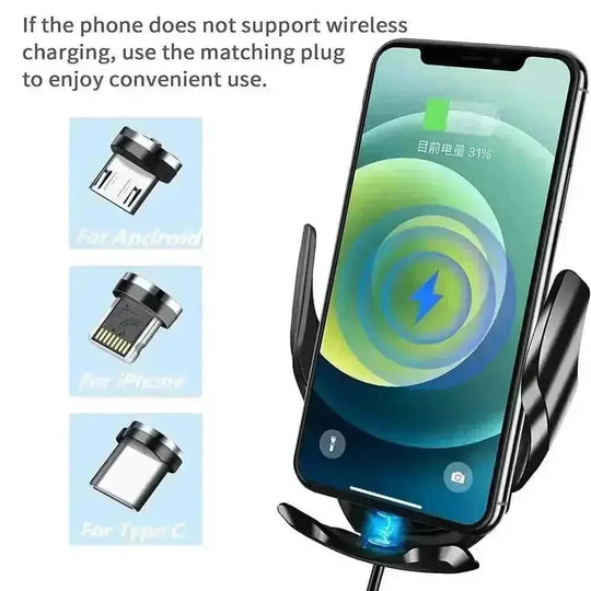 30W Wireless Car Charger - Magnetic Mount Phone Holder for iPhone & Samsung - side view