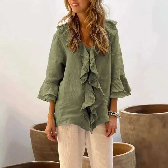 Fashion V-neck Ruffled Sleeve Ruffled Loose Casual Meifu Market