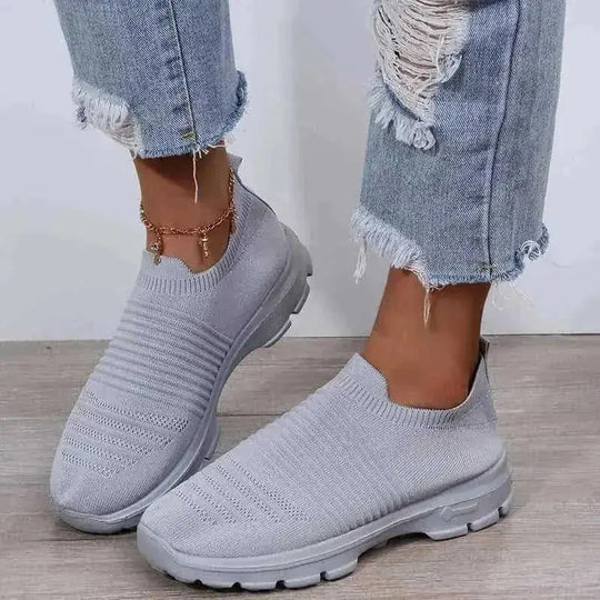 breathable knit fabric shoes | lightweight walking sneakers women | slip-on running flats | ultrasonic cleaning