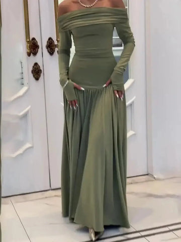 one shoulder patchwork dress | long sleeve patchwork dress | patchwork maxi dress | energy saving