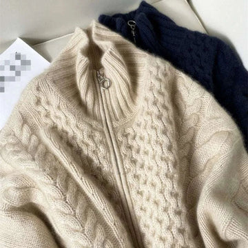 thick cashmere sweater | high neck zipper cardigan | premium cashmere material | ultrasonic cleaning